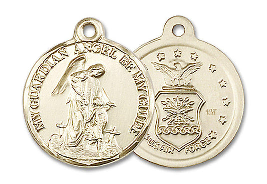 Guardain Angel Air Force Medal - 14kt Gold 7/8 x 3/4 Round Pendant 0341