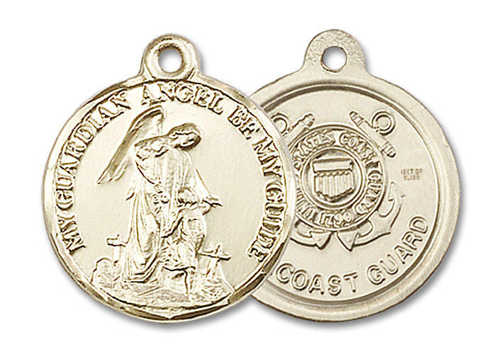 Guardain Angel Coast Guard Medal - 14kt Gold 7/8 x 3/4 Round Pendant 0341