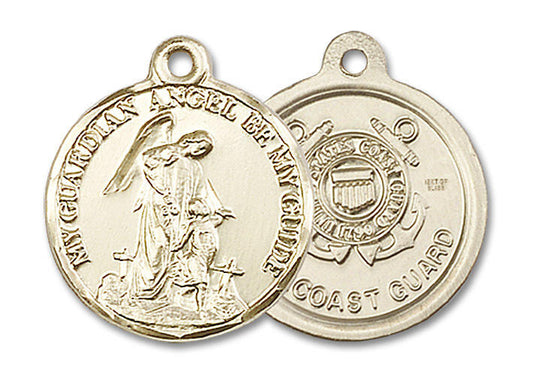 Guardain Angel Coast Guard Medal - 14kt Gold 7/8 x 3/4 Round Pendant 0341