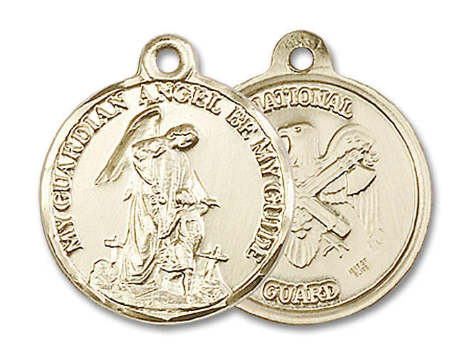 Guardain Angel National Guard Medal - 14kt Gold 7/8 x 3/4 Round Pendant 0341