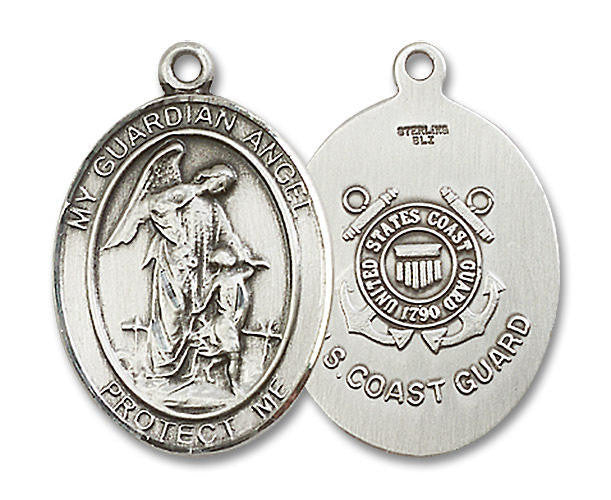 Guardian Angel Coast Guard Medal - Sterling Silver Oval Pendant 3 Sizes