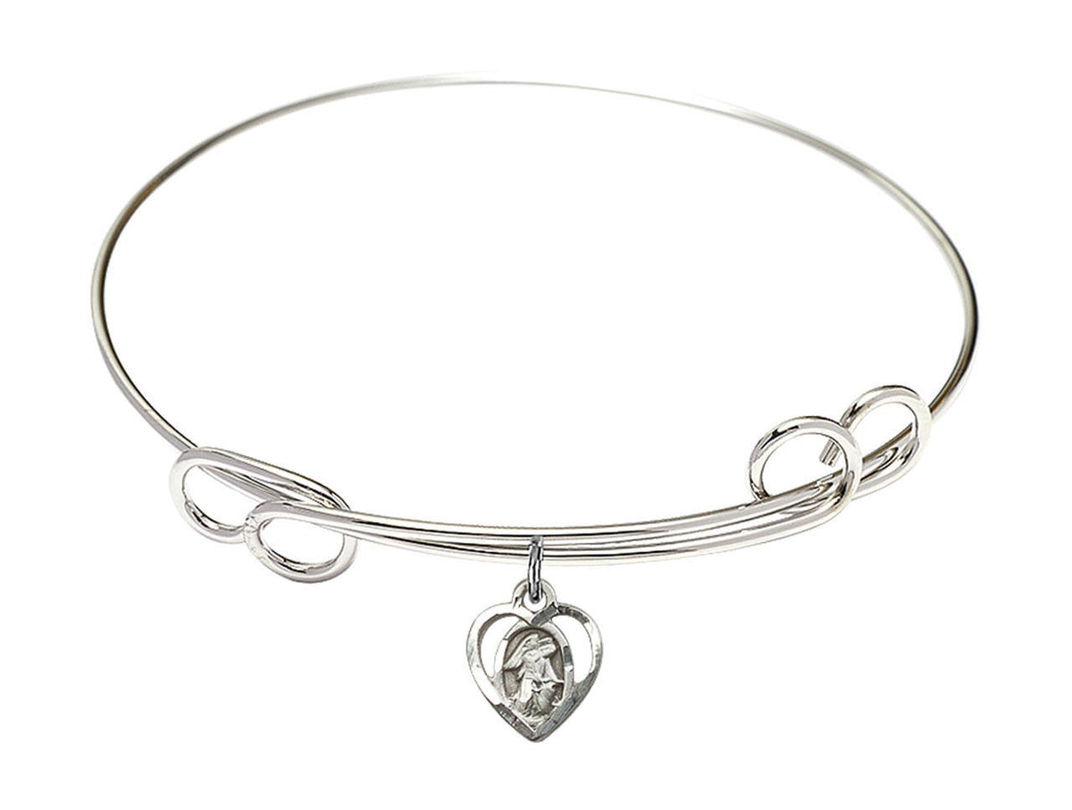 Guardian Angel Double Loop Bangle Bracelet - Sterling Silver Charm 5407SS