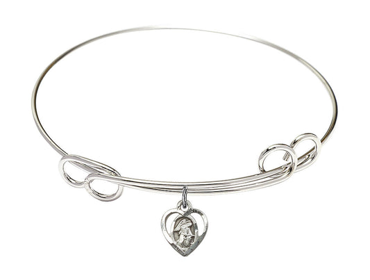 Guardian Angel Double Loop Bangle Bracelet - Sterling Silver Charm 5407SS