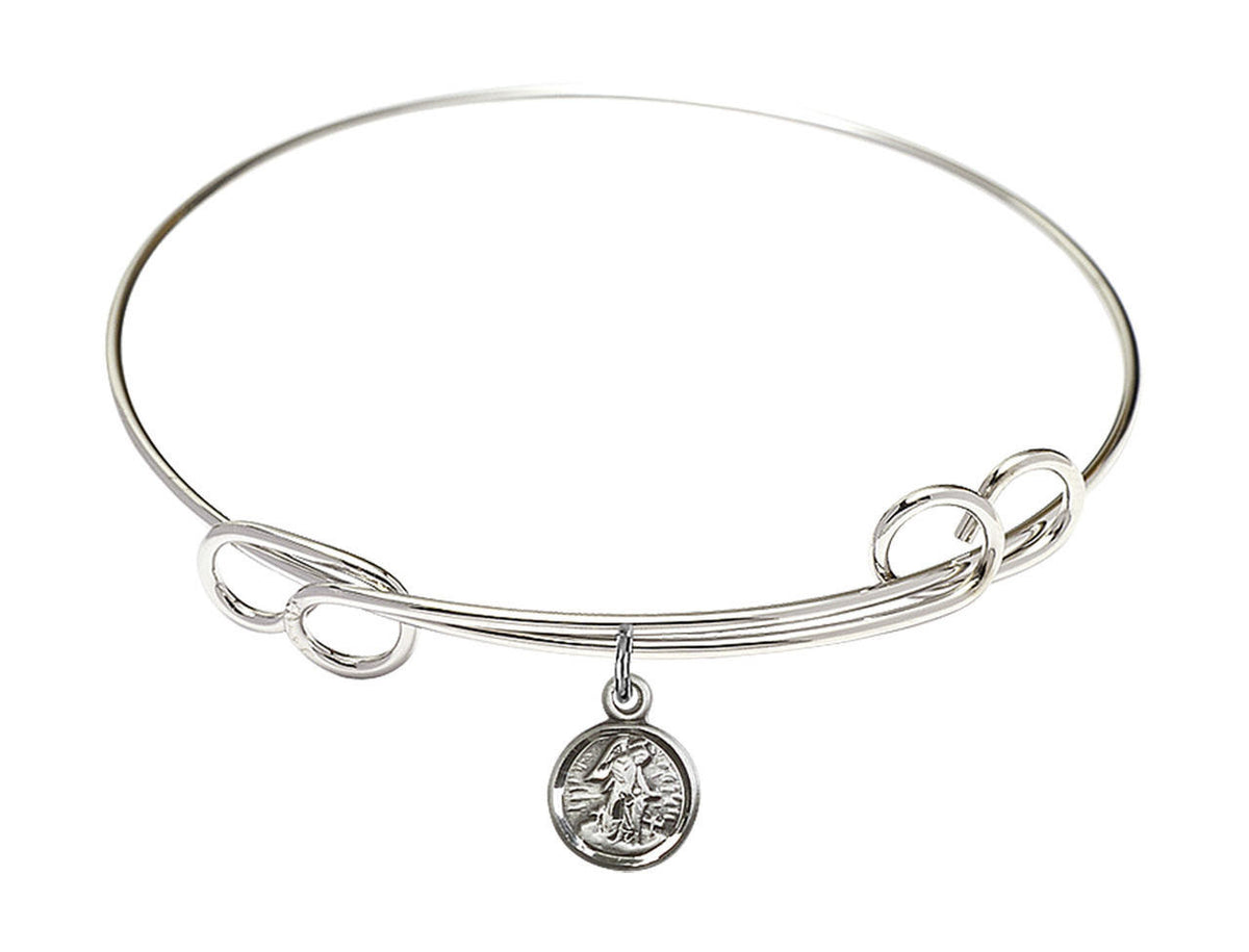 Guardian Angel Double Loop Bangle Bracelet - Sterling Silver Charm