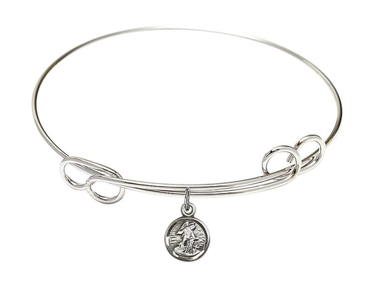 Guardian Angel Double Loop Bangle Bracelet - Sterling Silver Charm