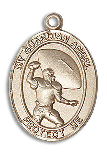 Guardian Angel Football Medal - 14kt Gold Oval Pendant 2 Sizes