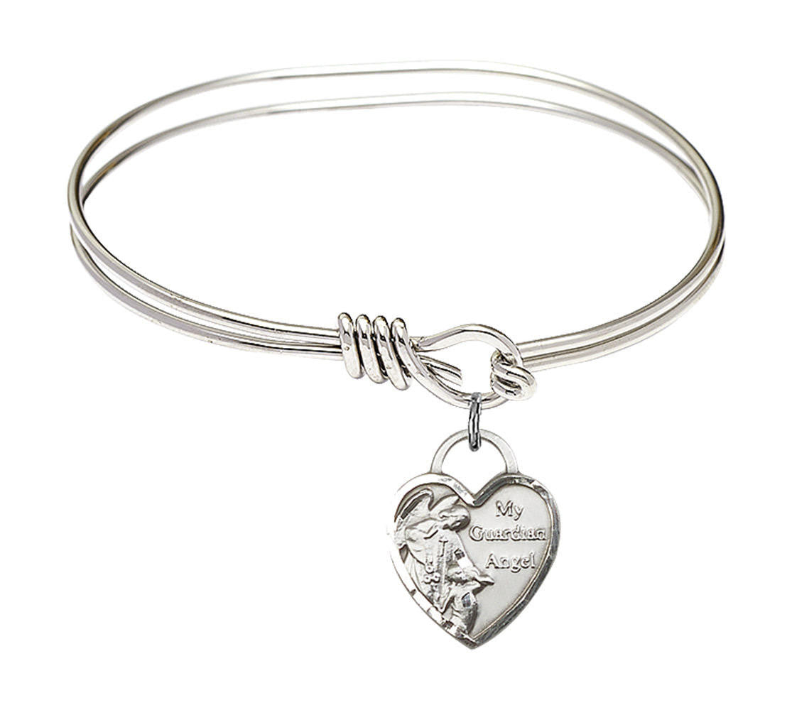 Guardian Angel Heart Eye Hook Bangle Bracelet - Sterling Silver Charm 3402SS