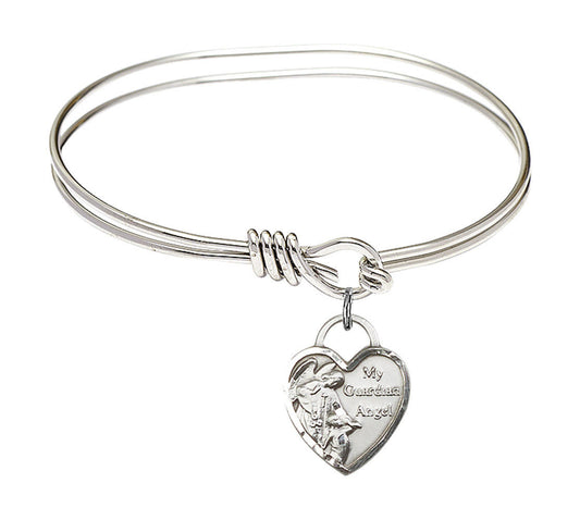 Guardian Angel Heart Eye Hook Bangle Bracelet - Sterling Silver Charm 3402SS