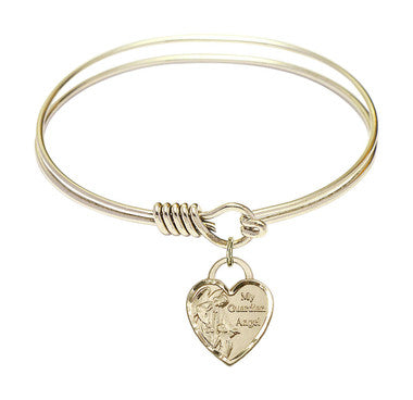 Guardian Angel Heart Round Eye Hook Bangle Bracelet - Gold-Filled Charm - 6.25 Inch  (3402GF)