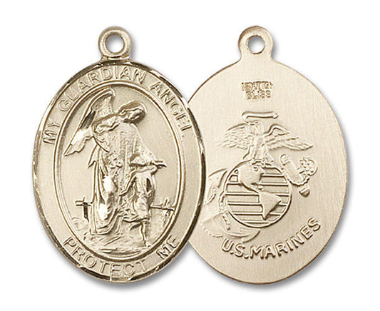 Guardian Angel Marines Medal - 14kt Gold Oval Pendant 3 Sizes