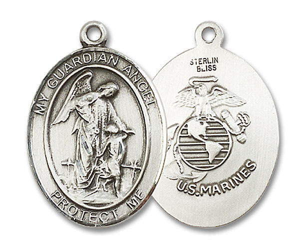 Guardian Angel Marines Medal - Sterling Silver Oval Pendant 3 Sizes