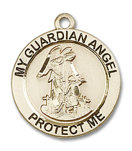 Guardian Angel Medal - 14kt Gold 3/4 x 3/4 Round Pendant 4053