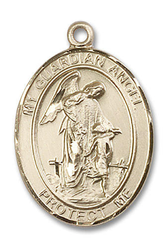 Guardian Angel Medal - 14kt Gold Oval Pendant 3 Sizes