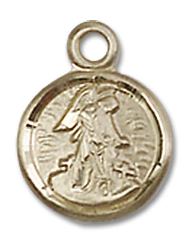 Guardian Angel Medal Charm - 14kt Gold Round Pendant 2340