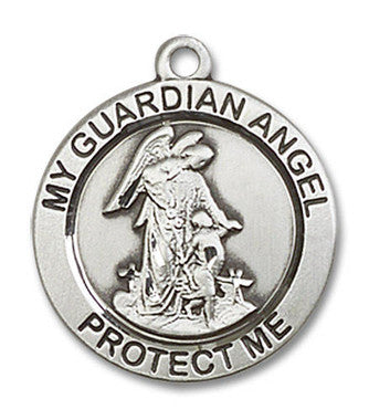 Guardian Angel Medal - Sterling Silver 3/4" x 3/4" Round Pendant (4053SS)
