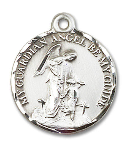 Guardian Angel Medal - Sterling Silver 7/8 x 3/4 Round Pendant 0341SS