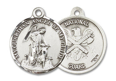 Guardian Angel National Guard Medal - Sterling Silver 7/8" x 3/4" Round Pendant (0341SS5)