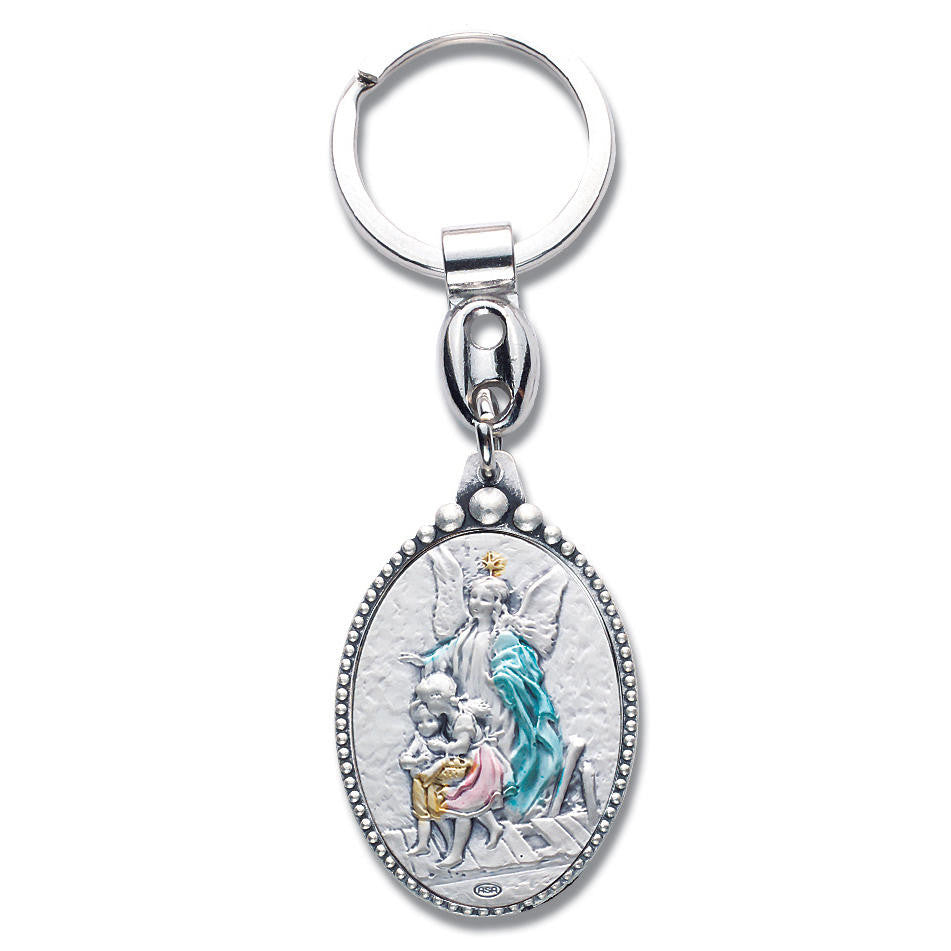 Guardian Angel Sterling Silver Inset Key Chain - Gift Boxed