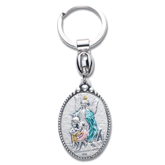 Guardian Angel Sterling Silver Inset Key Chain - Gift Boxed