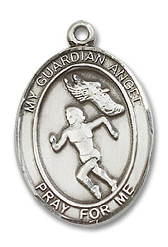 Guardian Angel Womens Track and Field Medal - Sterling Silver 3/4 x 1/2 Oval Pendant 8710SS
