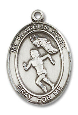 Guardian Angel Women's Track & Field Medal - Sterling Silver 3/4" x 1/2" Oval Pendant (8710SS)