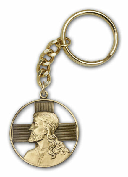 Head of Christ Keychain - Gold Finish