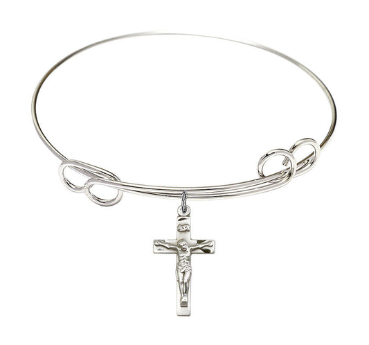 Heart and Chalice Double Loop Bangle Bracelet - Gold-Filled/Sterling Silver Charm B