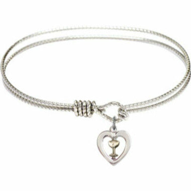 Heart & Chalice Round Eye Hook Bangle Bracelet - Gold-Filled/Sterling Silver Charm - 6.25 Inch  (3148GF/SS)