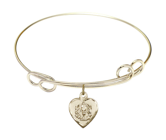 Heart - Communion Double Loop Bangle Bracelet - Gold-Filled Charm