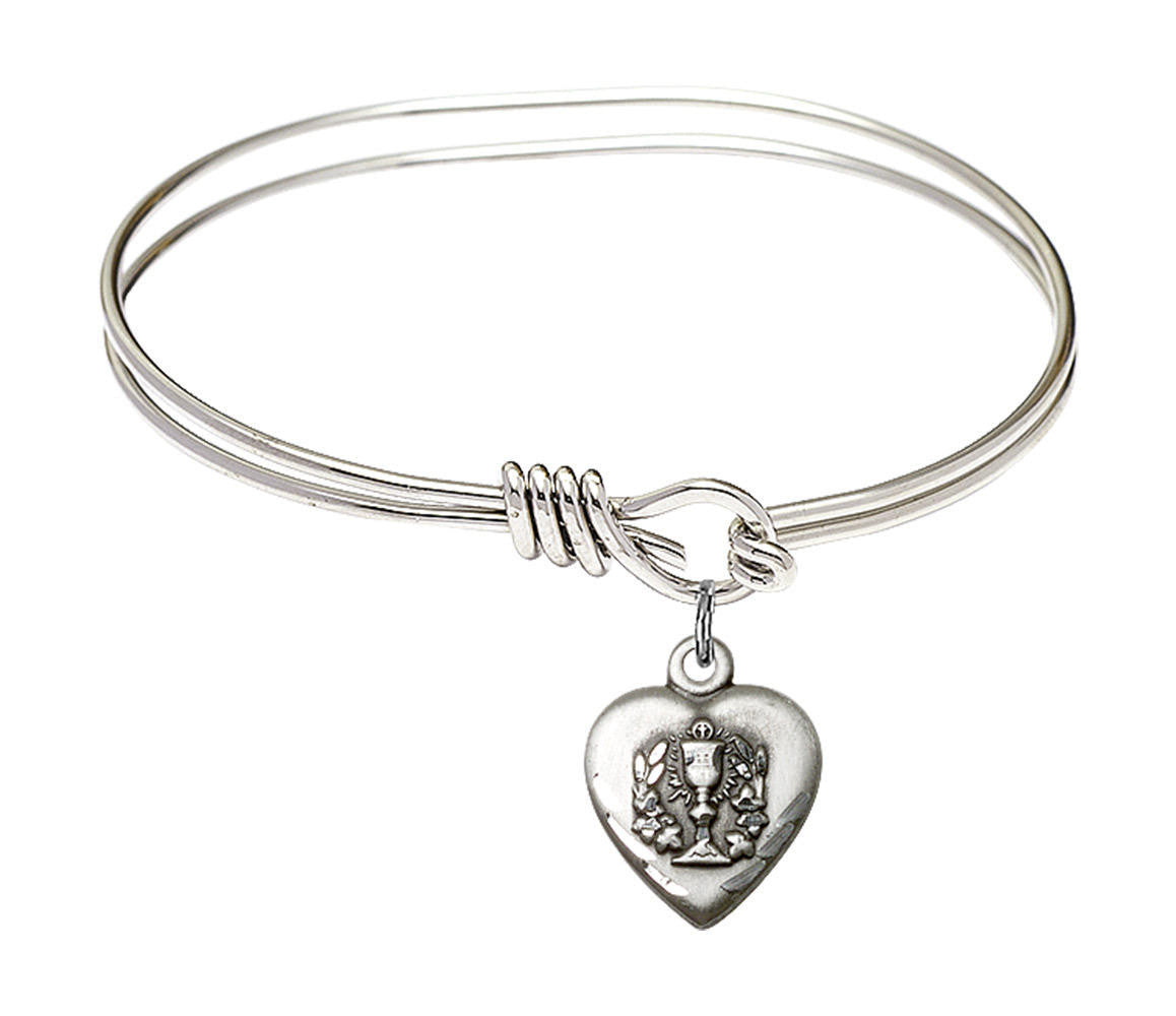 Heart - Communion Eye Hook Bangle Bracelet - Sterling Silver Charm 0892SS