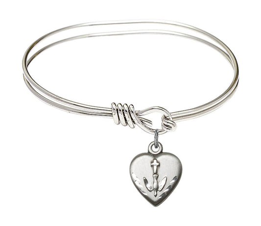 Heart - Confirmation Eye Hook Bangle Bracelet - Sterling Silver Charm 0891SS