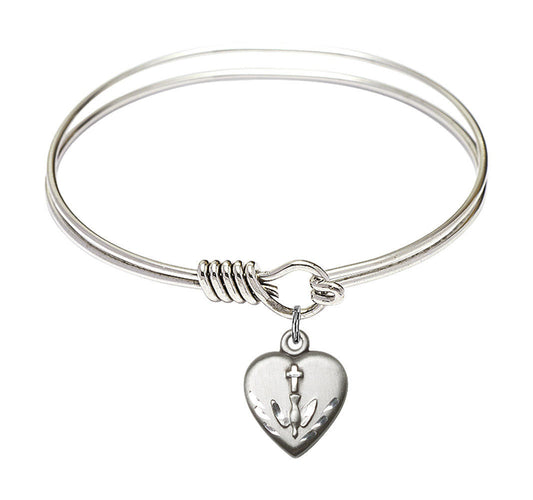 Heart - Confirmation Round Eye Hook Bangle Bracelet - Sterling Silver Charm - 6.25 Inch 0891SS