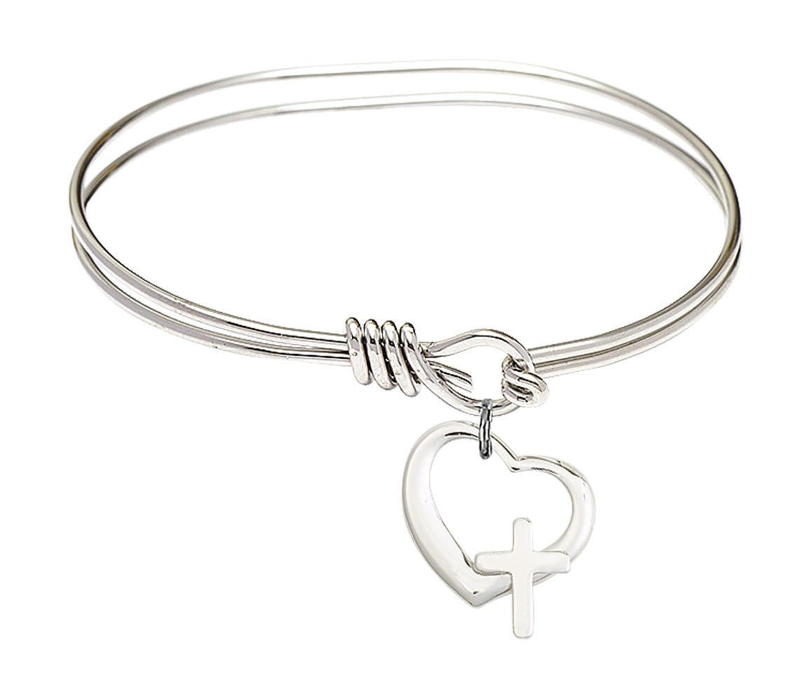Heart - Cross Eye Hook Bangle Bracelet - Sterling Silver Charm 4207SS