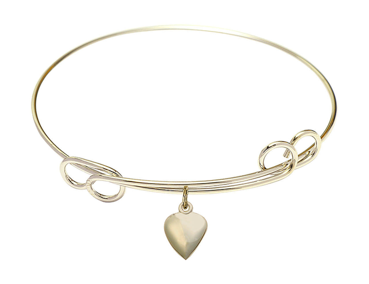Heart Double Loop Bangle Bracelet - Gold-Filled Charm 4158HGF