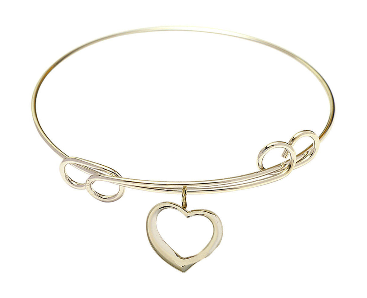 Heart Double Loop Bangle Bracelet - Gold-Filled Charm - 4208GF