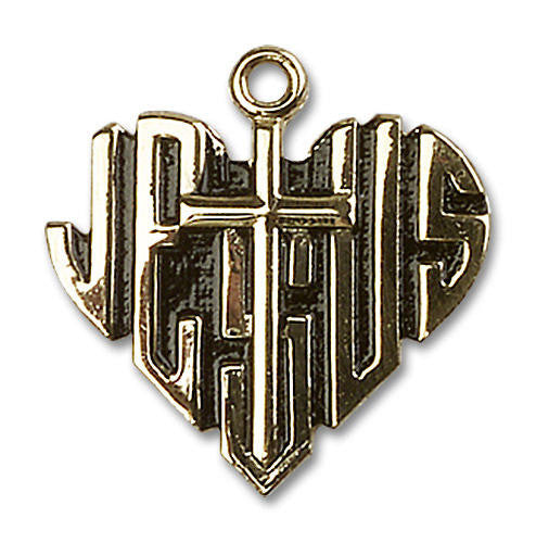Heart of Jesus with Cross Pendant - 14kt Gold 7/8 x 7/8 6042