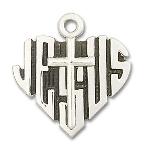Heart of Jesus with Cross Pendant - Sterling Silver 7/8 x 7/8 6042SS