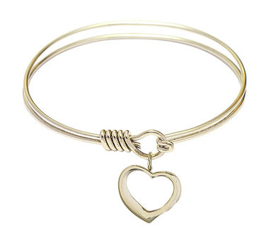 Heart Round Eye Hook Bangle Bracelet - Gold-Filled Charm - 6.25 Inch  (4208GF)