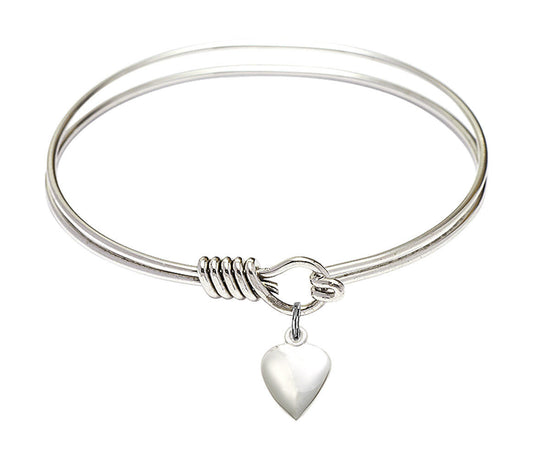 Heart Round Eye Hook Bangle Bracelet - Sterling Silver Charm - 6.25 Inch 4158HSS