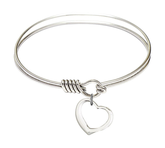 Heart Round Eye Hook Bangle Bracelet - Sterling Silver Charm - 6.25 Inch 4208SS