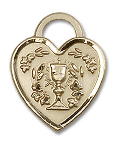 Heart Shaped First Communion Pendant - 14kt Gold 5/8 x 1/2 3404