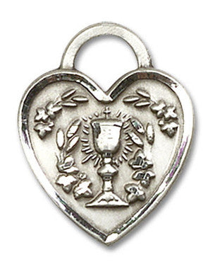Heart Shaped First Communion Pendant - Sterling Silver 3/4" x 5/8" (3204SS)