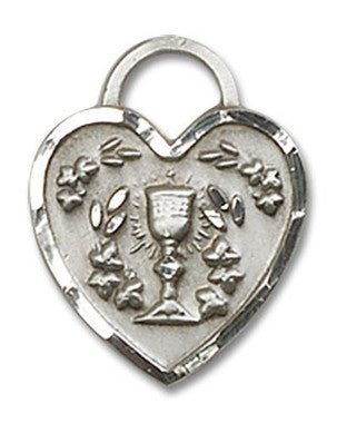 Heart Shaped First Communion Pendant - Sterling Silver 5/8" x 1/2" (3404SS)
