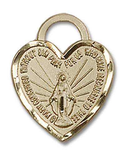 Heart Shaped Miraculous Medal - 14kt Gold 5/8 x 1/2 Pendant 3401