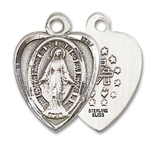 Heart Shaped Miraculous Medal Pendant Charm - Sterling Silver 0706MSS