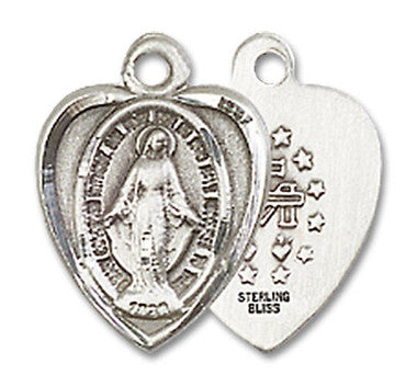 Heart Shaped Miraculous Medal Pendant Charm - Sterling Silver (0706MSS)
