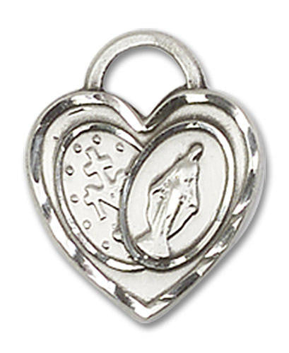 Heart Shaped Miraculous Medal Pendant - Sterling Silver 3/4 x 5/8 3212SS