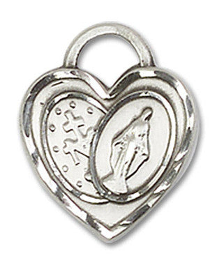 Heart Shaped Miraculous Medal Pendant - Sterling Silver 3/4" x 5/8" (3212SS)