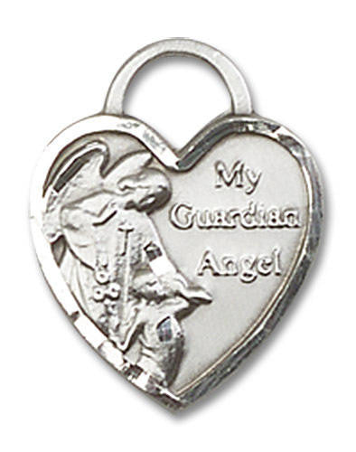 Heart Shaped My Guardian Angel Pendant - Sterling Silver 5/8 x 1/2 3402SS