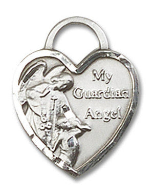 Heart Shaped My Guardian Angel Pendant - Sterling Silver 5/8" x 1/2" (3402SS)